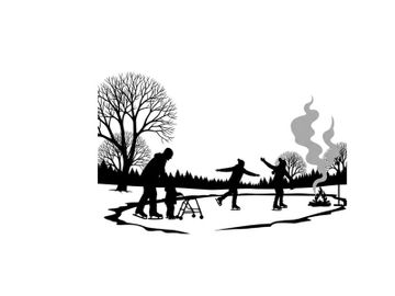 Winter scene silhouette of people ice skating and having fun outdoors preview picture