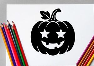 Black Halloween Pumpkin with Starry Eyes and Smiling Face