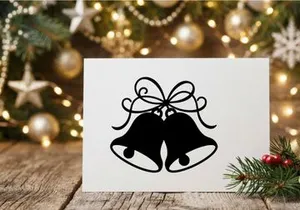 Schwarze Silhouette von Weihnachtsglocken mit dekorativer Schleife auf weißem Hintergrund