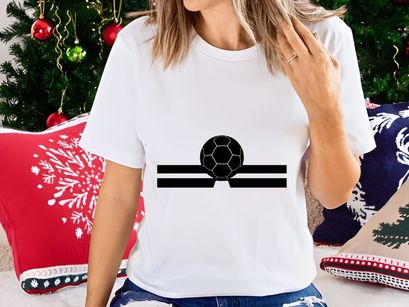 Black soccer ball on white background with black lines