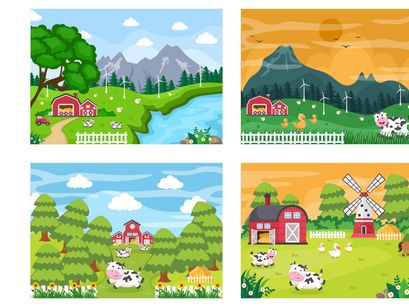 28 Cute Cartoon Farm Animals Illustration