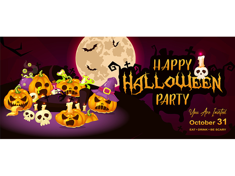 Happy halloween event flat banner template