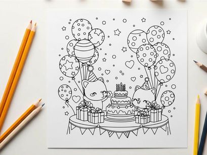 Birthday celebration with cake balloons gifts vector illustration