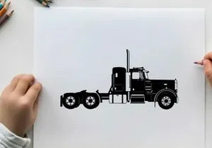 Silhouette of a semi truck tractor unit with wheels and exhaust pipe