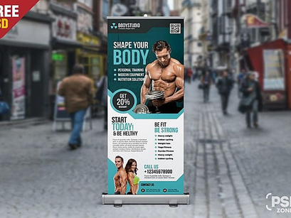 Gym Roll Up Banner Free PSD