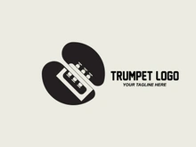 Trumpet logo design, generate melody, musical instrument vector sketch illustration
