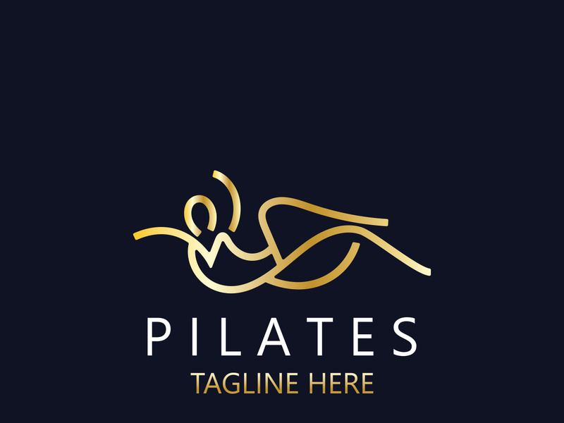 Abstract Pilates Logo, Yoga identity body balance vector monoline Design Template. wellness lifestyle