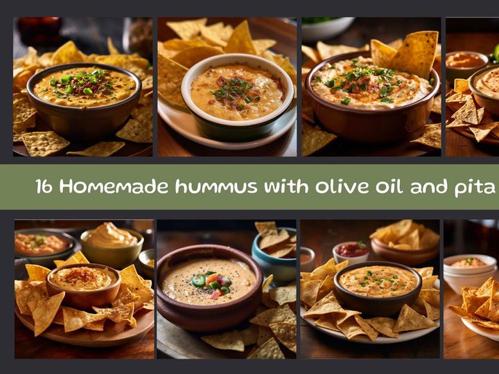 Homemade hummus with olive oil and pita chips