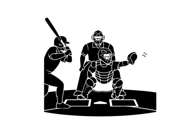 Baseball silhouette of batter catcher and umpire at home plate