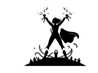 Silhouette of a woman in a cape standing triumphantly