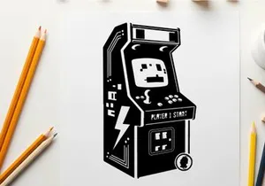 Silhouette of a classic arcade machine with player silhouette