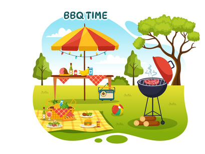 19 Barbecue and Grill Set Vector Illustration