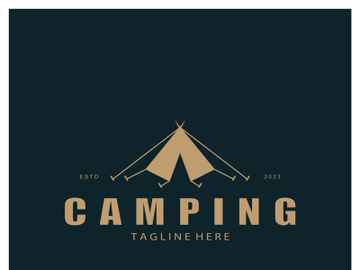 vintage and retro tent logo, camping. With tent, tree and bonfire sign. adventurers, scouts, climbers, camping equipment center preview picture