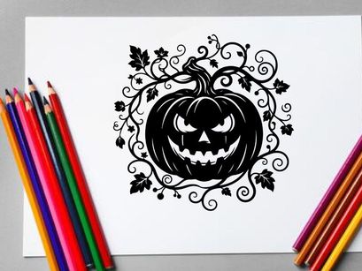 Halloween Pumpkin with Carved Face and Spooky Expression