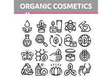 Organic Cosmetics Vector Thin Line Icons Set.