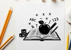 Silhouette of an apple on an open book with math symbols