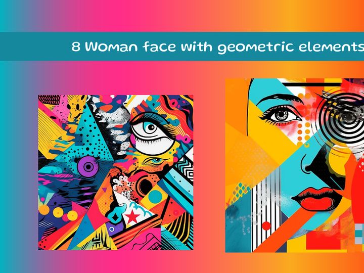 Abstract woman face on colorful background with geometric elements
