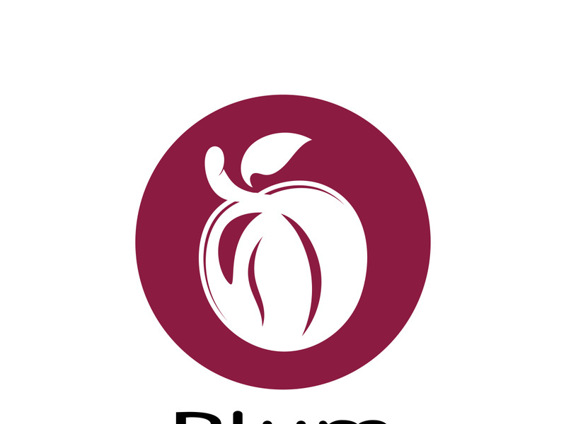 plum fruit logo with leaves, design of plum plantation, fruit shop, plum products, with simple vector editing