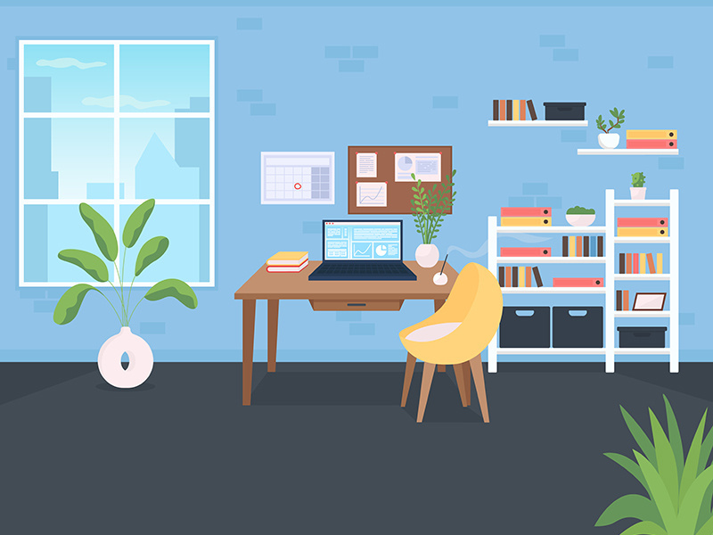 Workplace flat color vector illustration