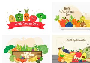 24 World Vegetarian Day and Vegetables or Fruits Vector