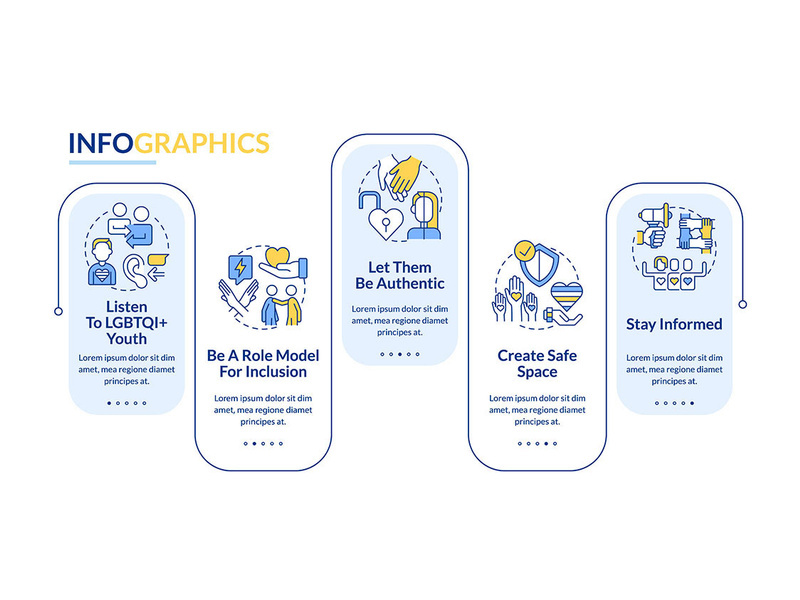 Supporting LGBT youth blue rectangle infographic template