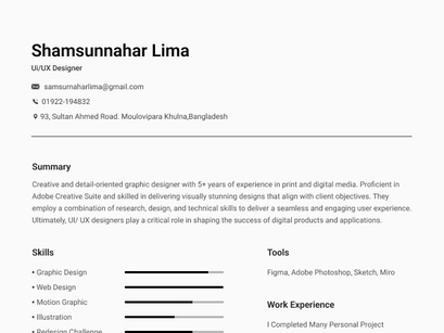 Personal UI/UX CV Writing Templets