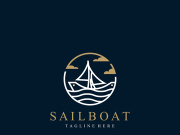 Sail boat logo water lines hipster design minimalist template
