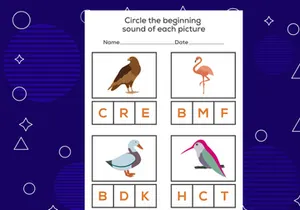 Circle the beginning sound of each bird. Educational game for kids