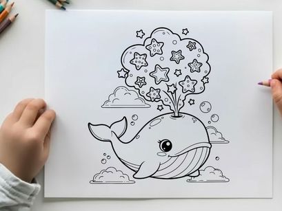 Whale blowing stars vector illustration flat design