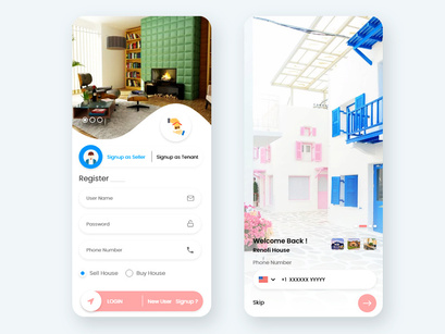 Find Homes, Apartments and Hostel for rent mobile app UI Kit