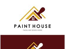 logo icon illustration house paint with a blend of brushes and rollers for house wall paint design, minimalist house, painting, interior, building, property business, wallpaper, vector concept