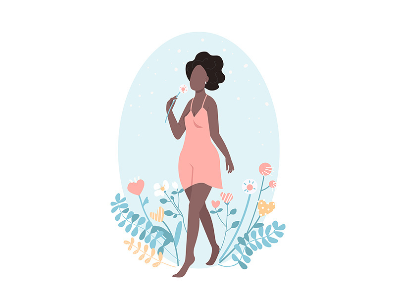 African happy girl flat color vector faceless character
