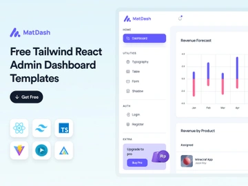 Matdash Free Tailwind React Admin Dashboard Template preview picture