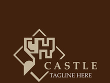 Castle kingdom logo graphic template design, Ancient castle vintage vector