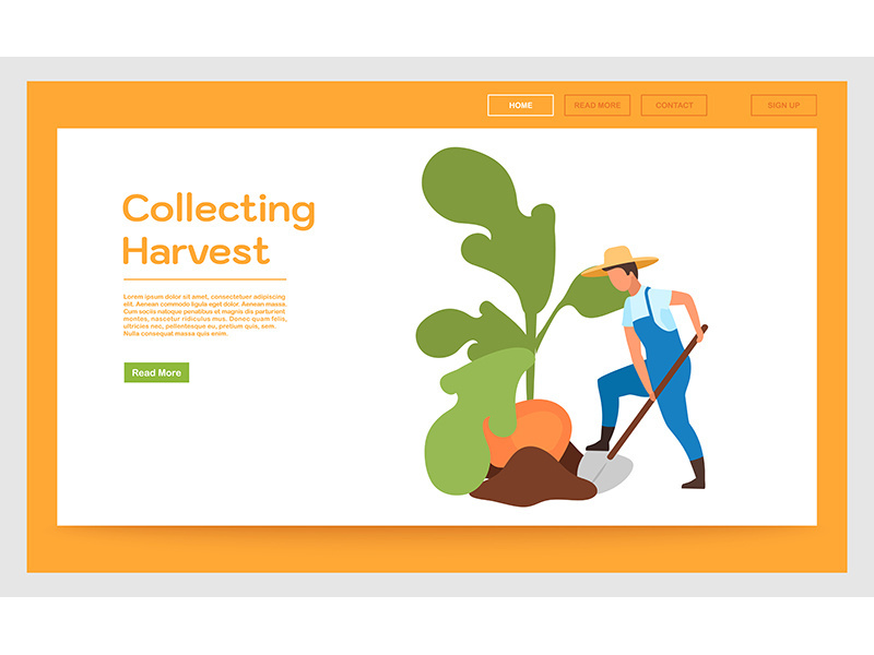 Collecting harvest landing page vector template