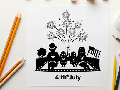 4th of july celebration silhouette with fireworks and family