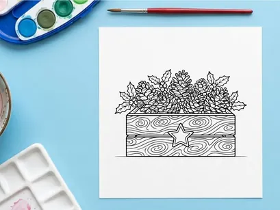 Ilustrasi vektor hiasan Natal bergaya tangan dengan bintang dan ranting pinus untuk dekorasi festif