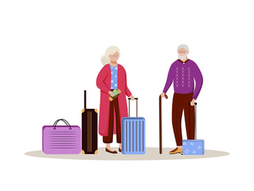 Elderly couple with luggage flat vector illustration preview picture