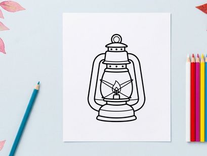 Vintage oil lantern line art icon. Retro kerosene lamp drawing for Halloween design.