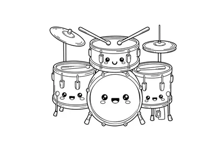 Cute smiling drum set vector illustration flat design