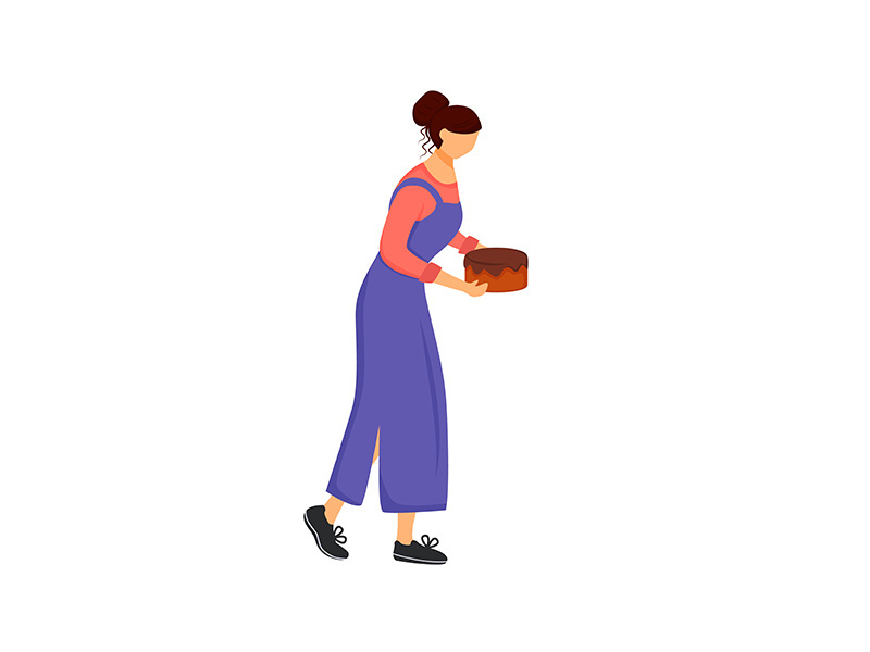 Pastry chef, woman with cake flat color vector faceless character