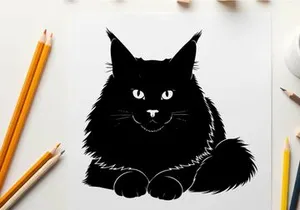 Silhouette of a black cat with chain around neck and paws
