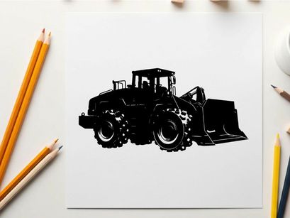 Silhouette of a large industrial tractor with a front loader bucket