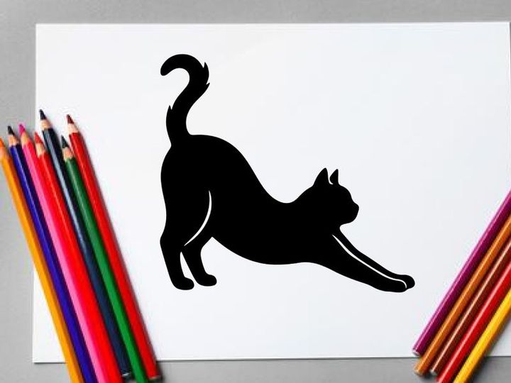 Silhouette of a Stretching Cat in a Playful Pose