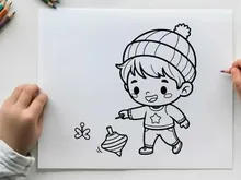 Cute child in winter hat and pajamas holding dreidel vector illustration