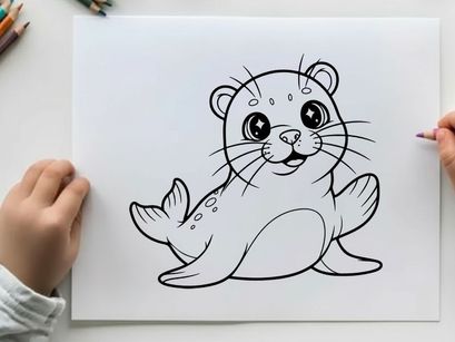 Cute cartoon otter waving happy vector illustration