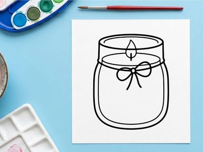 Scented candle in a glass jar icon. Minimalist line art illustration of a wax candle.
