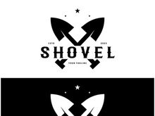 Shovel logo for agriculture, excavation,building, mining foundation. gardening vector set design with leaves