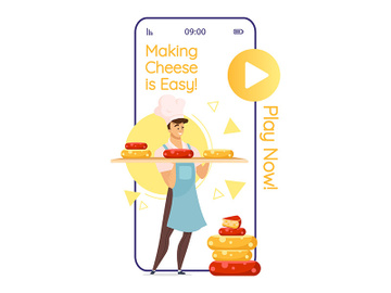 Making cheese is easy cartoon smartphone vector app screen preview picture