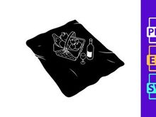 Wine cheese picnic basket sketch on black chalkboard texture